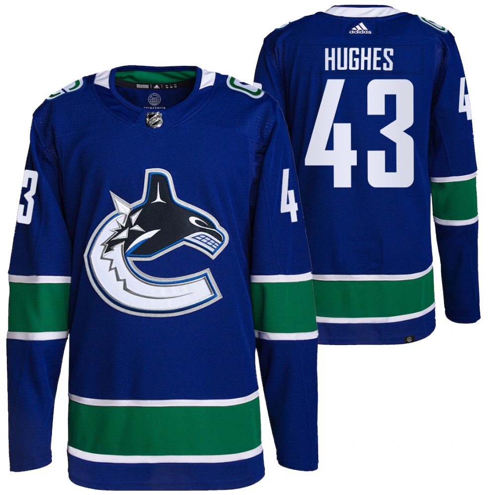 2021-22 Primegreen Authentic Vancouver Canucks Quinn Hughes Blue Home Jersey