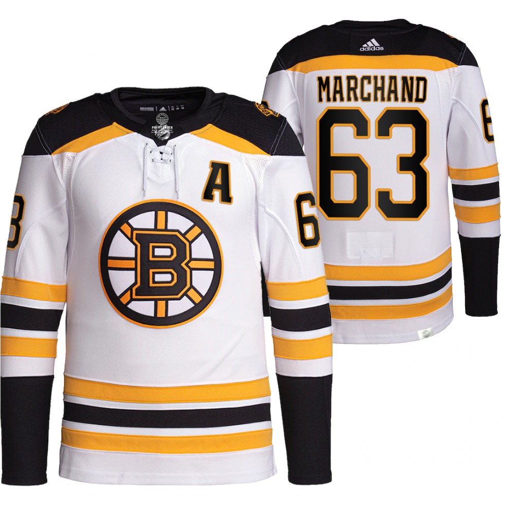 2021-22 Pro Authentic Boston Bruins Brad Marchand White Away Jersey