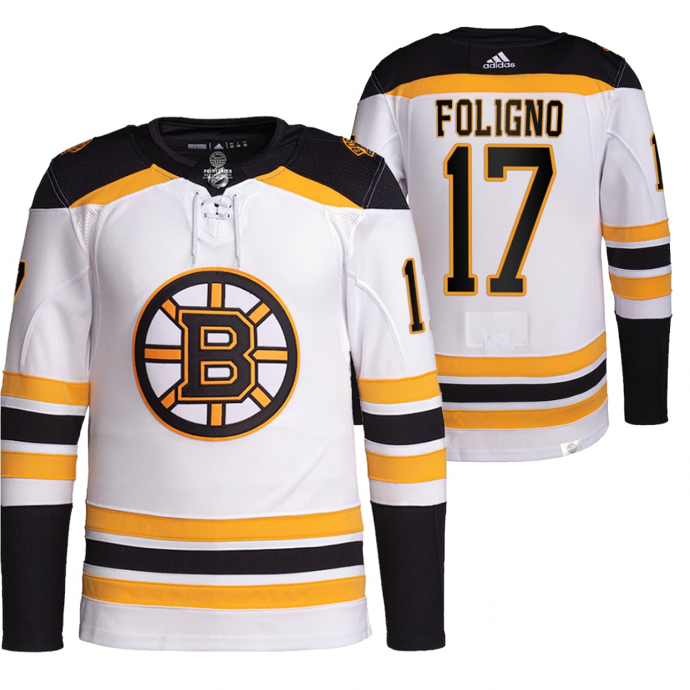 2021-22 Pro Authentic Boston Bruins Nick Foligno White Away Jersey