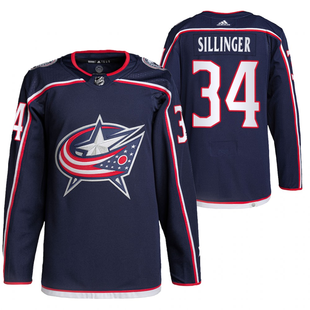 2021-22 Pro Authentic Columbus Blue Jackets Cole Sillinger Navy Sioux Falls Stampede 2021 Draft Jersey