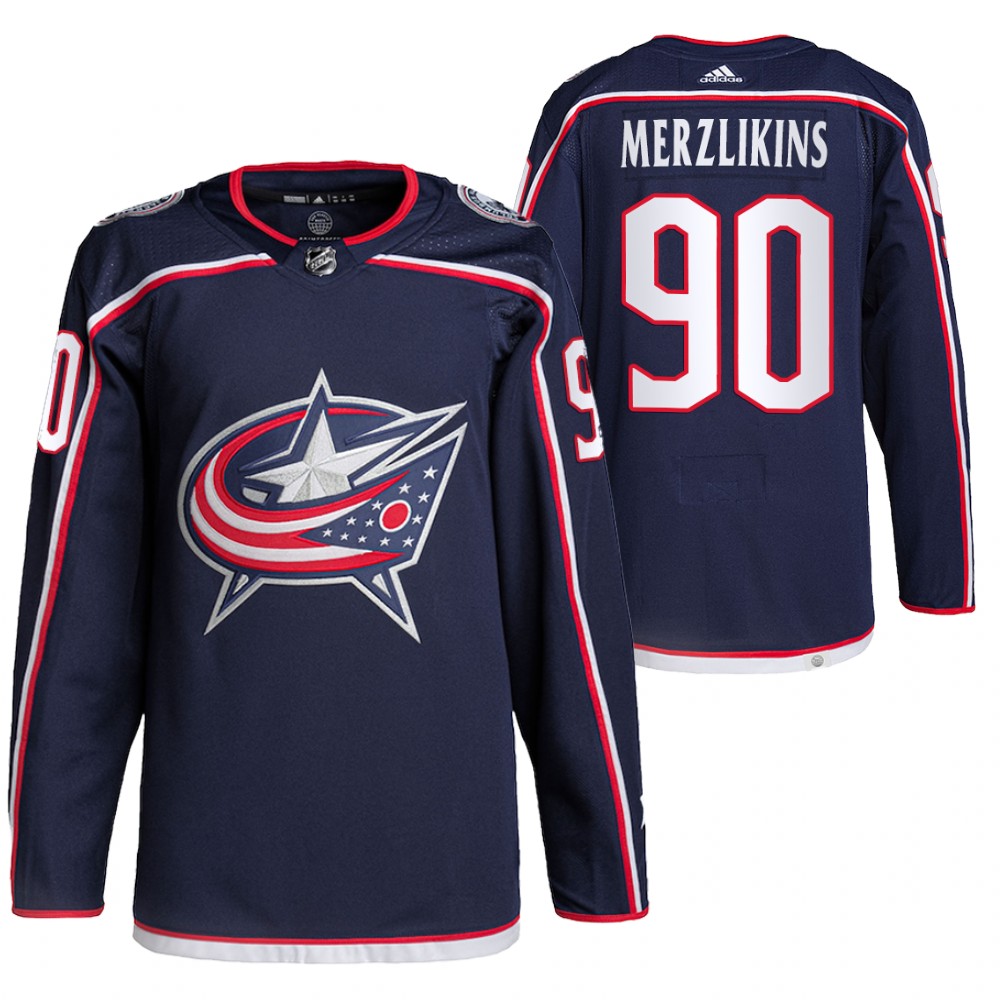 2021-22 Pro Authentic Columbus Blue Jackets Elvis Merzlikins Navy Home Jersey