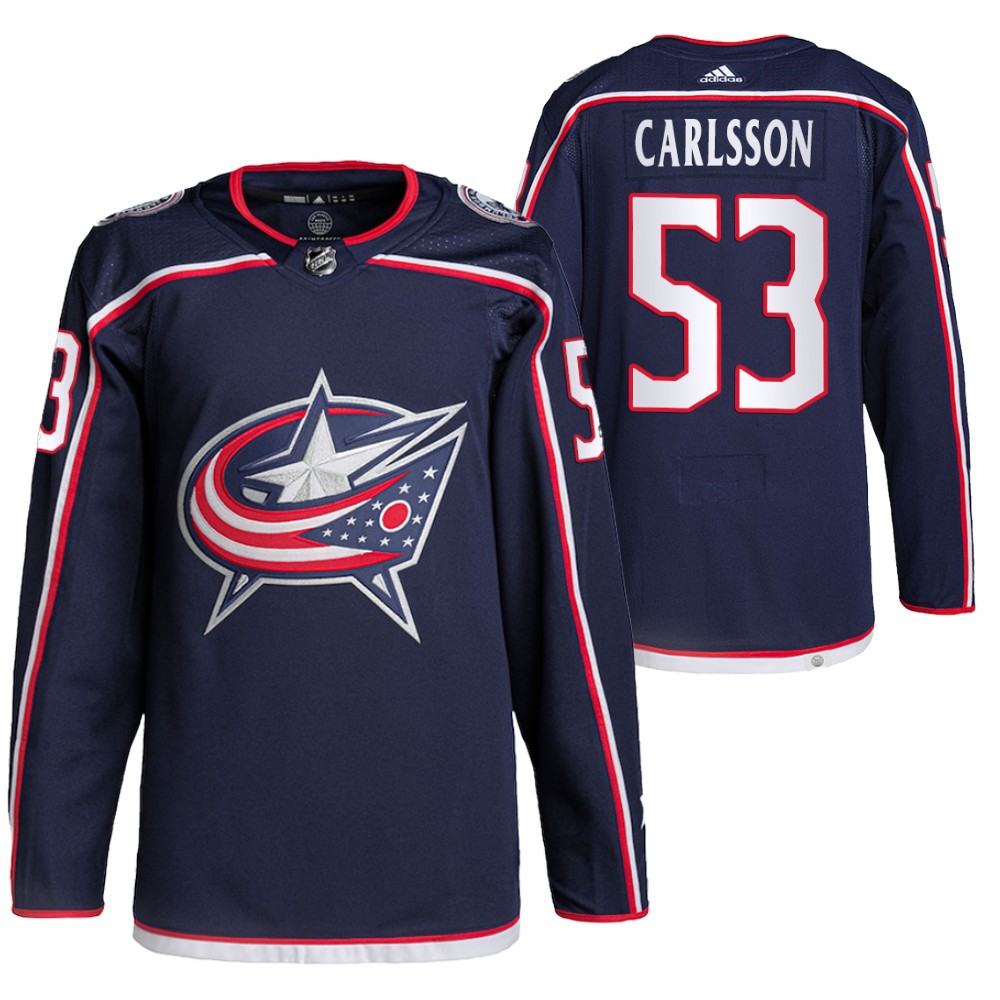 2021-22 Pro Authentic Columbus Blue Jackets Gabriel Carlsson Navy Home Jersey
