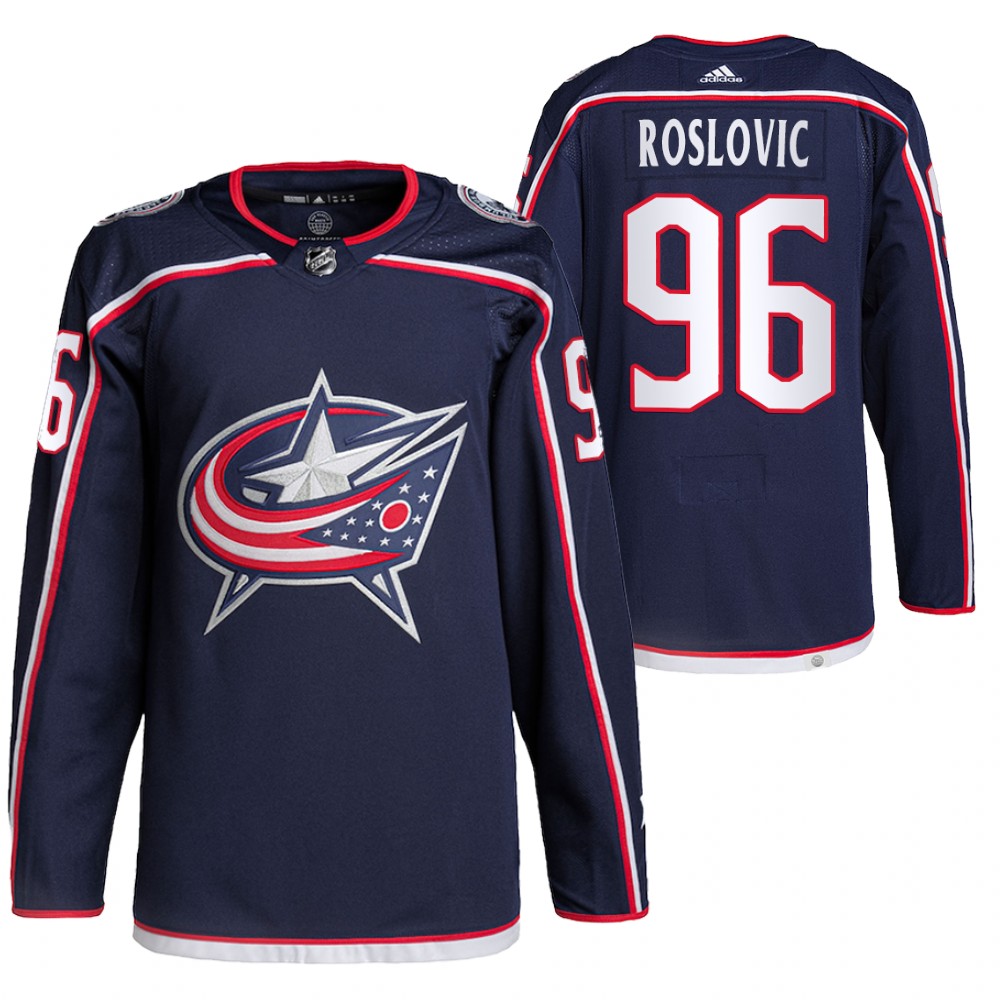 2021-22 Pro Authentic Columbus Blue Jackets Jack Roslovic Navy Home Jersey