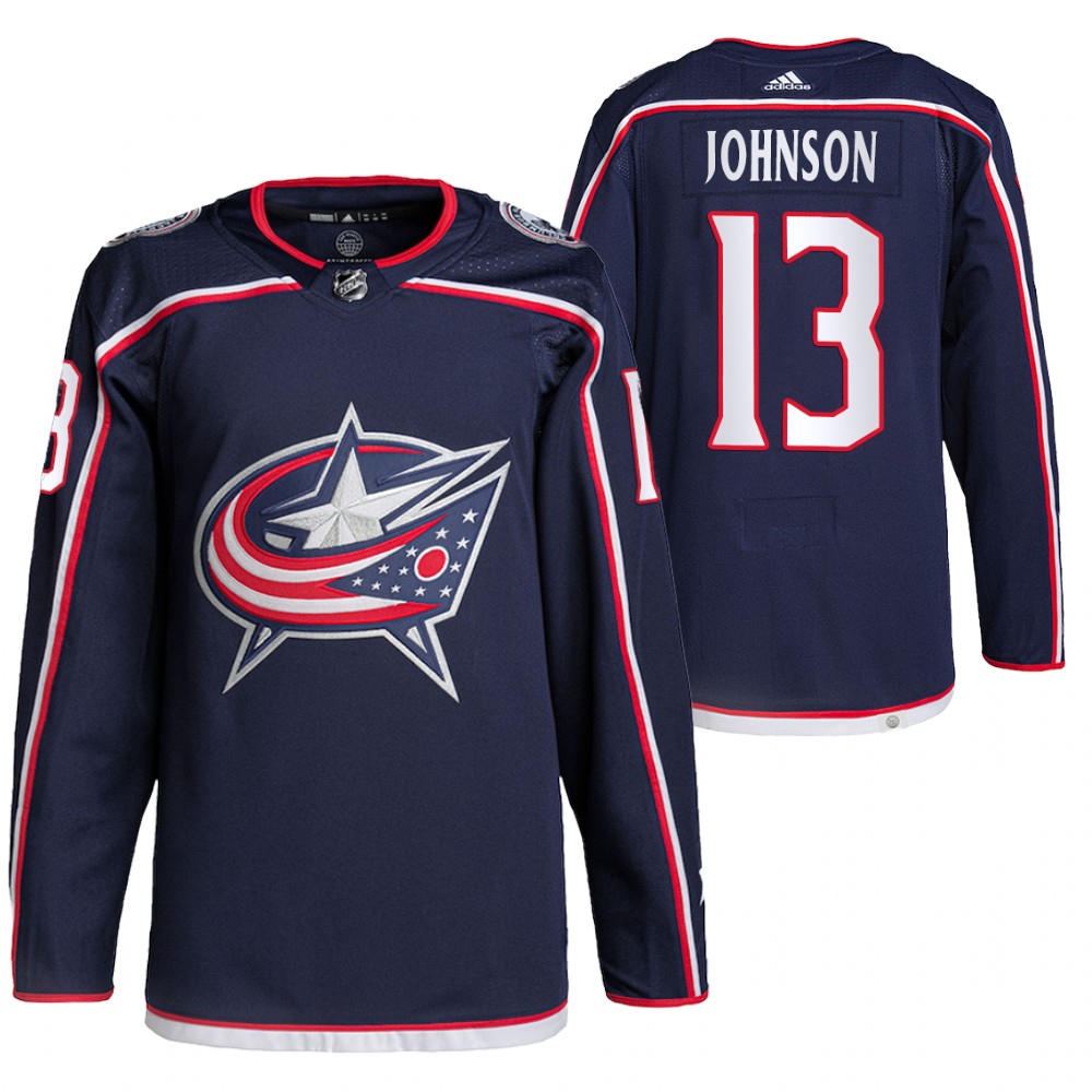 2021-22 Pro Authentic Columbus Blue Jackets Kent Johnson Navy Michigan Wolverines 2021 Draft Jersey