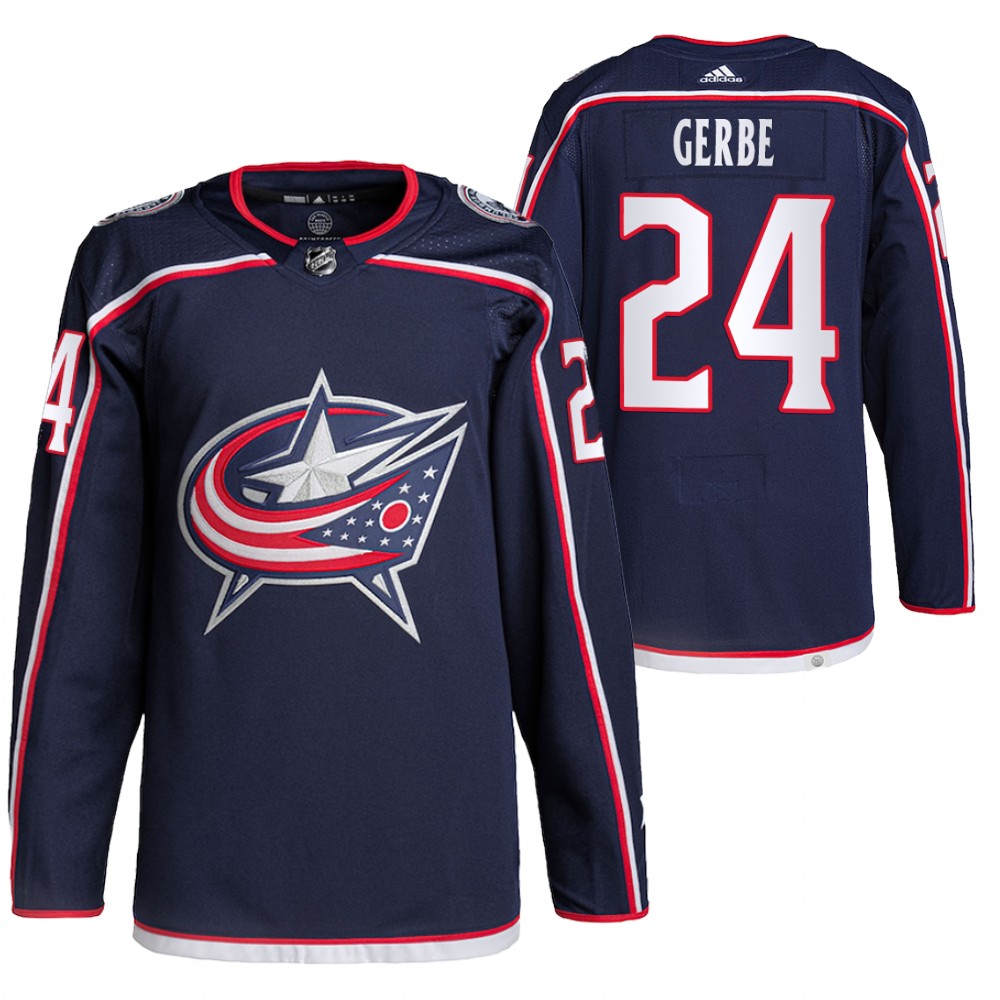 2021-22 Pro Authentic Columbus Blue Jackets Nathan Gerbe Navy Home Jersey