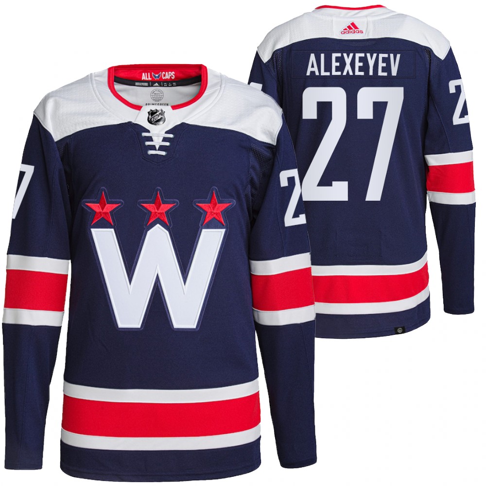 2021-22 Washington Capitals Alexander Alexeyev Navy Alternate Authentic Primegreen Jersey