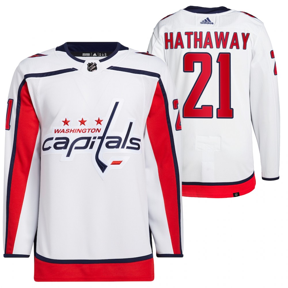 2021-22 Washington Capitals Garnet Hathaway White Primegreen Authentic Pro Away Jersey