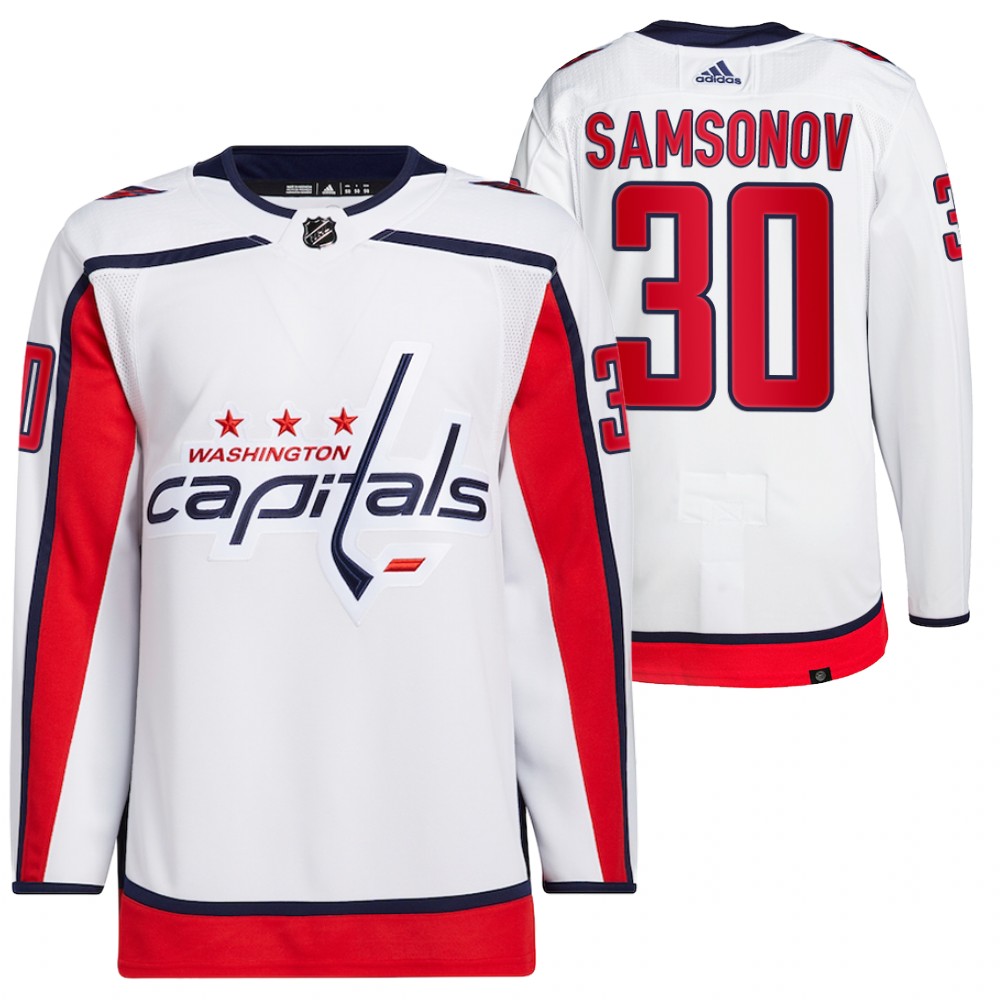 2021-22 Washington Capitals Ilya Samsonov White Primegreen Authentic Pro Away Jersey