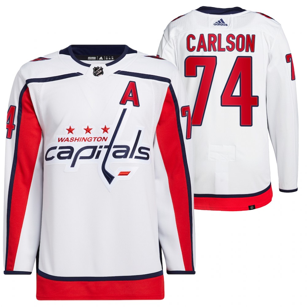 2021-22 Washington Capitals John Carlson White Primegreen Authentic Pro Away Jersey