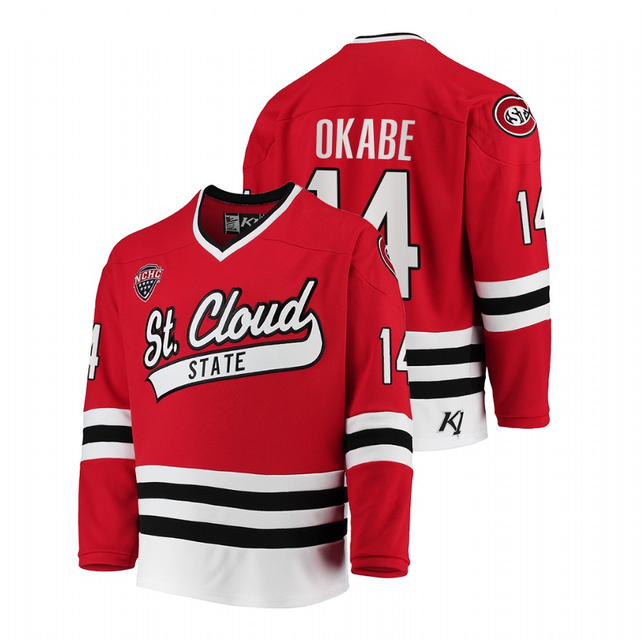 2021 22 st. cloud state huskies zach okabe red college hockey away jersey