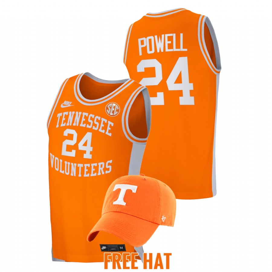 2021 22 tennessee volunteers justin powell orange retro basketball free hat jersey