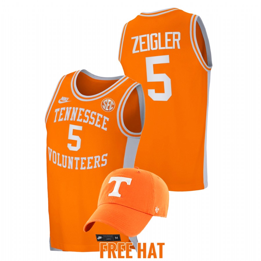 2021 22 tennessee volunteers zakai zeigler orange retro basketball free hat jersey