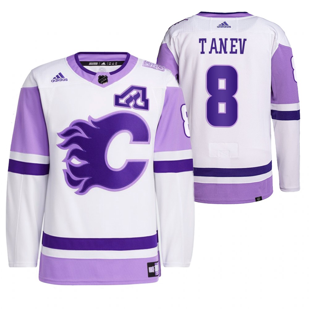 2021 HockeyFightsCancer Calgary Flames Christopher Tanev White Jersey Primegreen