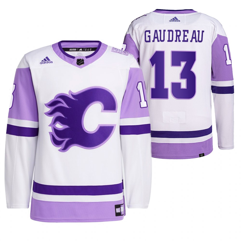 2021 HockeyFightsCancer Calgary Flames Johnny Gaudreau White Jersey Primegreen