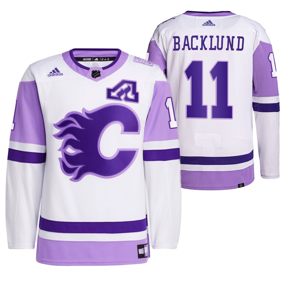 2021 HockeyFightsCancer Calgary Flames Mikael Backlund White Jersey Primegreen