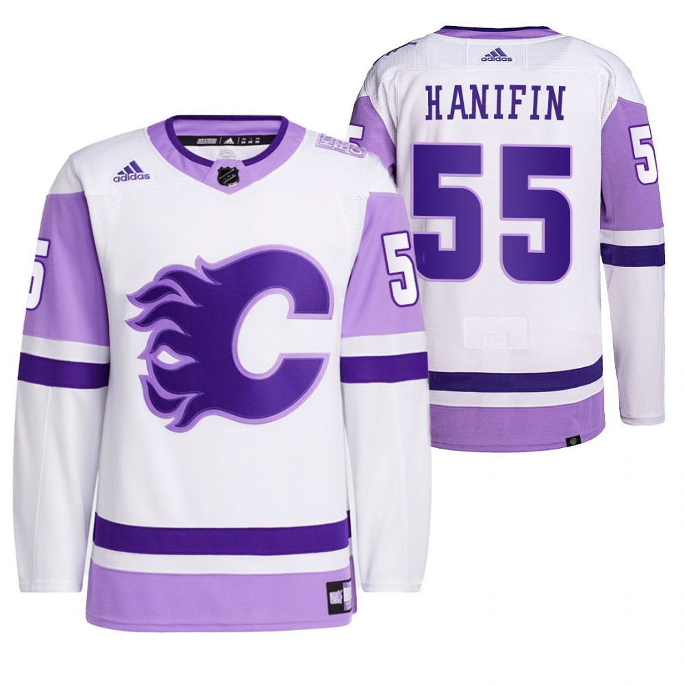 2021 HockeyFightsCancer Calgary Flames Noah Hanifin White Jersey Primegreen
