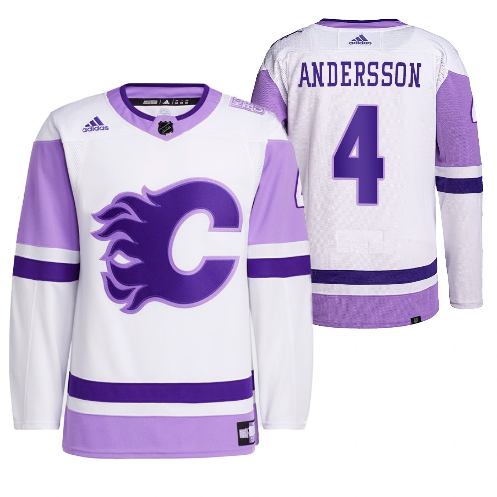 2021 HockeyFightsCancer Calgary Flames Rasmus Andersson White Jersey Primegreen