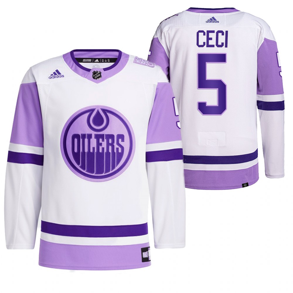 2021 HockeyFightsCancer Edmonton Oilers Cody Ceci White Jersey Primegreen