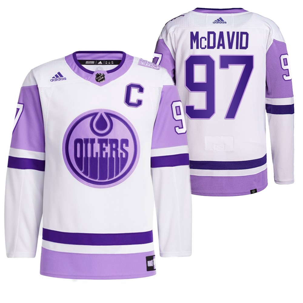 2021 HockeyFightsCancer Edmonton Oilers Connor McDavid White Jersey Primegreen