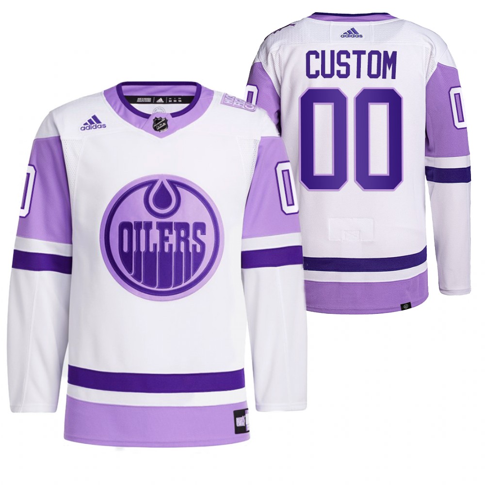 2021 HockeyFightsCancer Edmonton Oilers Custom White Jersey Primegreen