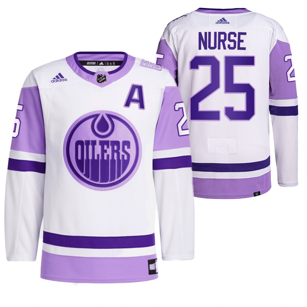 2021 HockeyFightsCancer Edmonton Oilers Darnell Nurse White Jersey Primegreen
