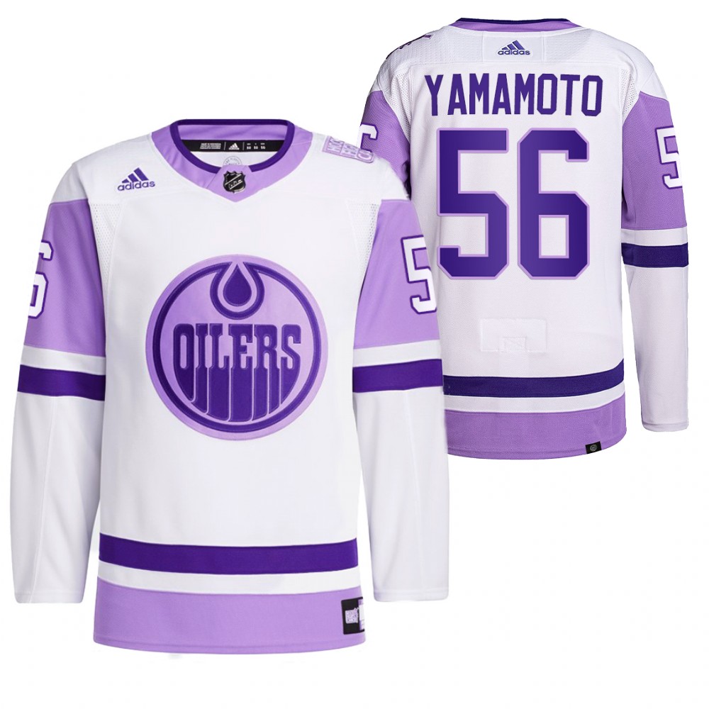 2021 HockeyFightsCancer Edmonton Oilers Kailer Yamamoto White Jersey Primegreen