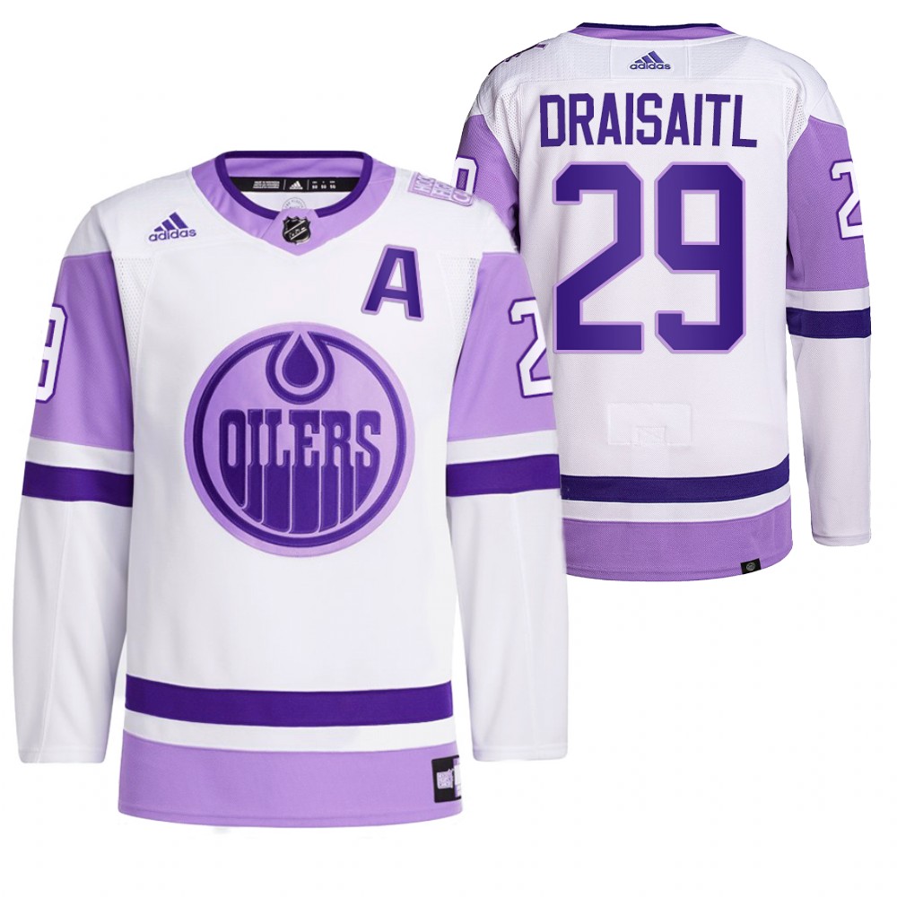 2021 HockeyFightsCancer Edmonton Oilers Leon Draisaitl White Jersey Primegreen
