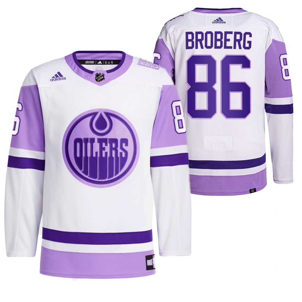 2021 HockeyFightsCancer Edmonton Oilers Philip Broberg White Jersey Primegreen