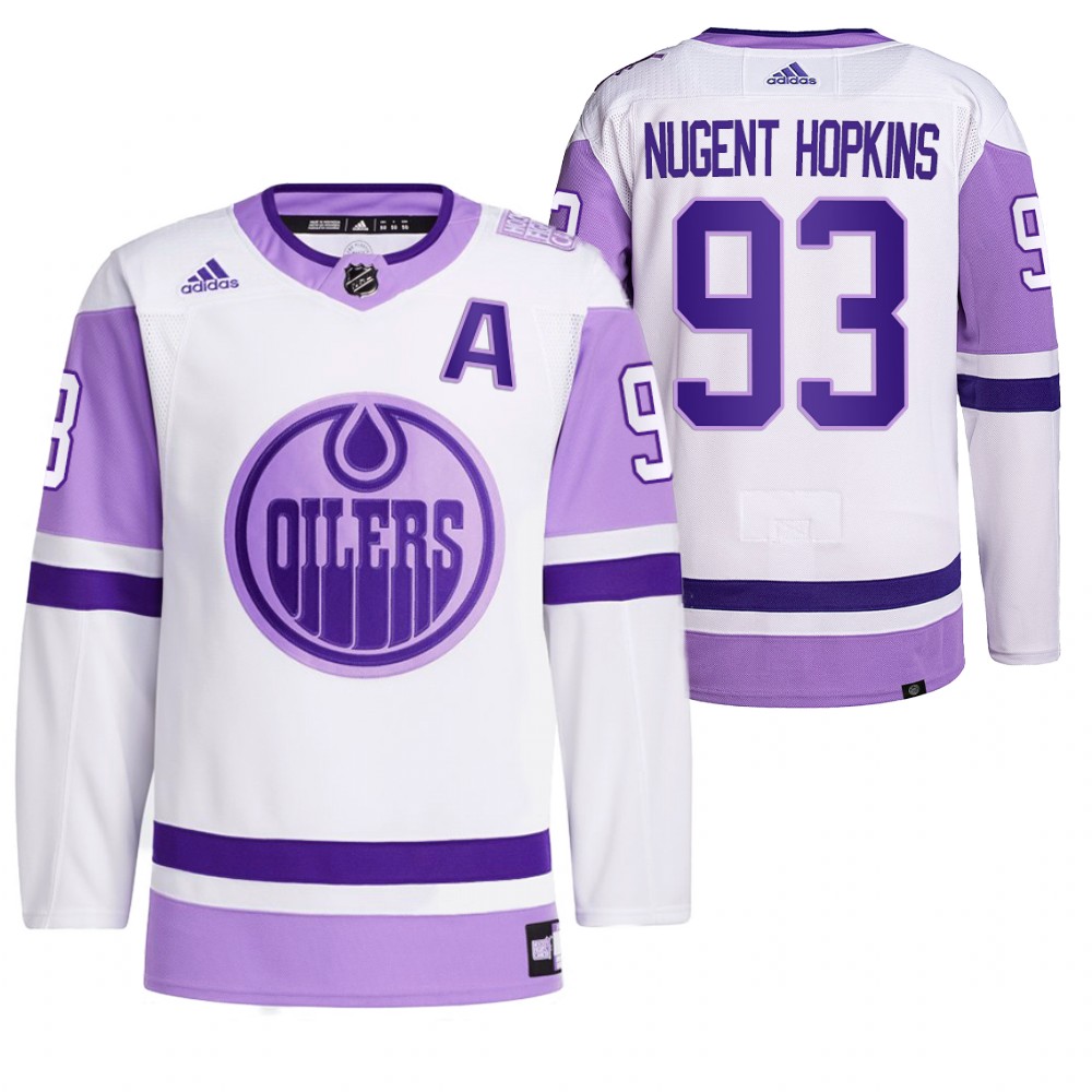 2021 HockeyFightsCancer Edmonton Oilers Ryan Nugent-Hopkins White Jersey Primegreen