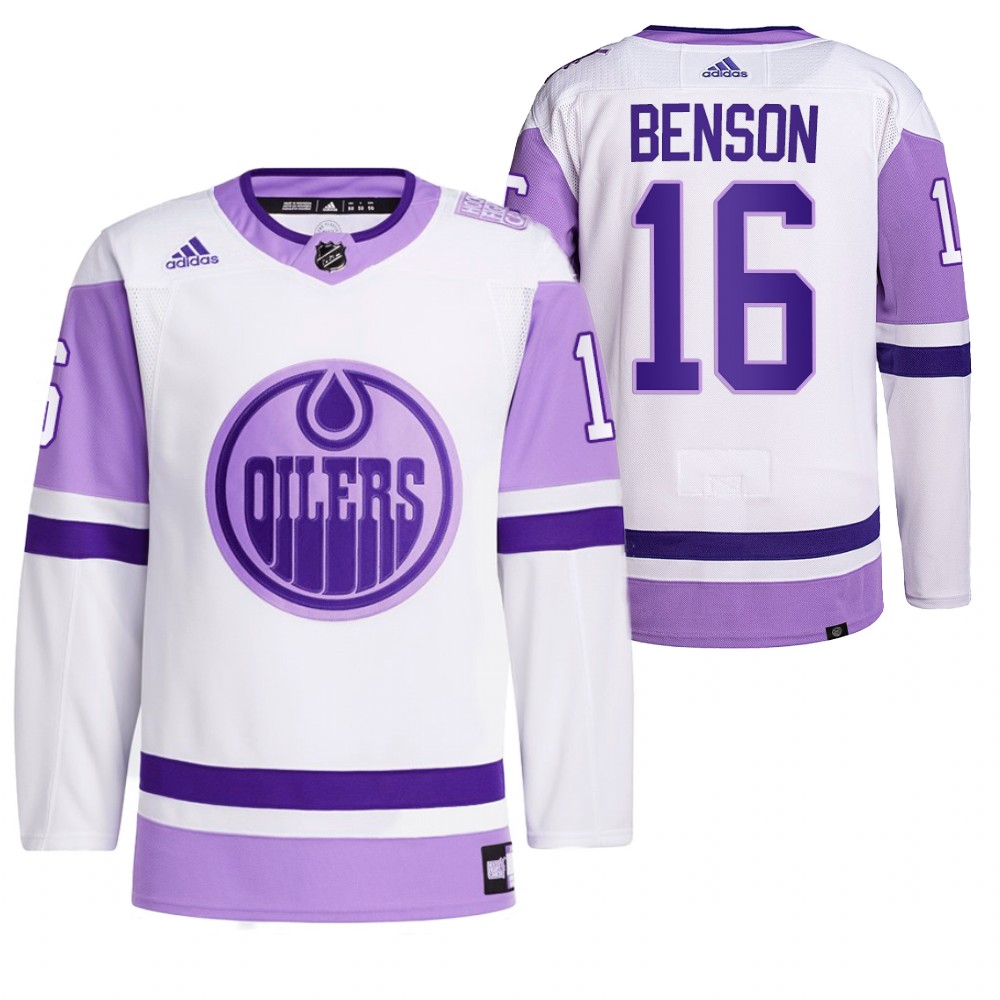 2021 HockeyFightsCancer Edmonton Oilers Tyler Benson White Jersey Primegreen
