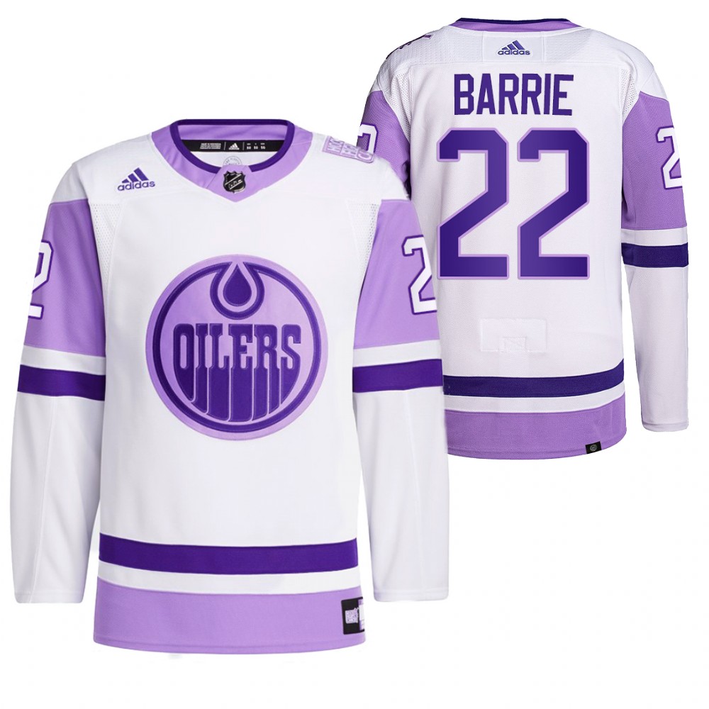 2021 HockeyFightsCancer Edmonton Oilers Tyson Barrie White Jersey Primegreen