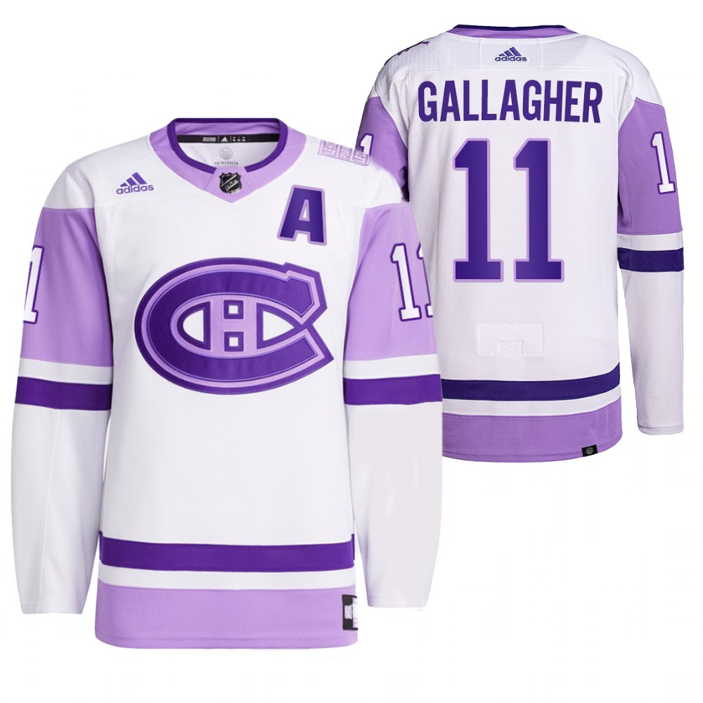 2021 HockeyFightsCancer Montreal Canadiens Brendan Gallagher White Jersey Primegreen