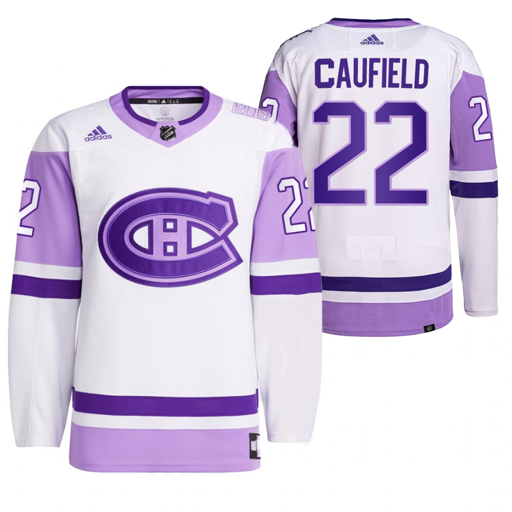 2021 HockeyFightsCancer Montreal Canadiens Cole Caufield White Jersey Primegreen