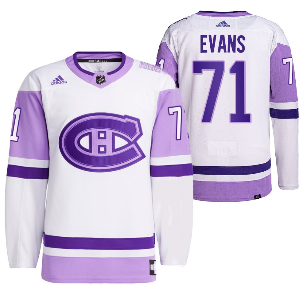 2021 HockeyFightsCancer Montreal Canadiens Jake Evans White Jersey Primegreen