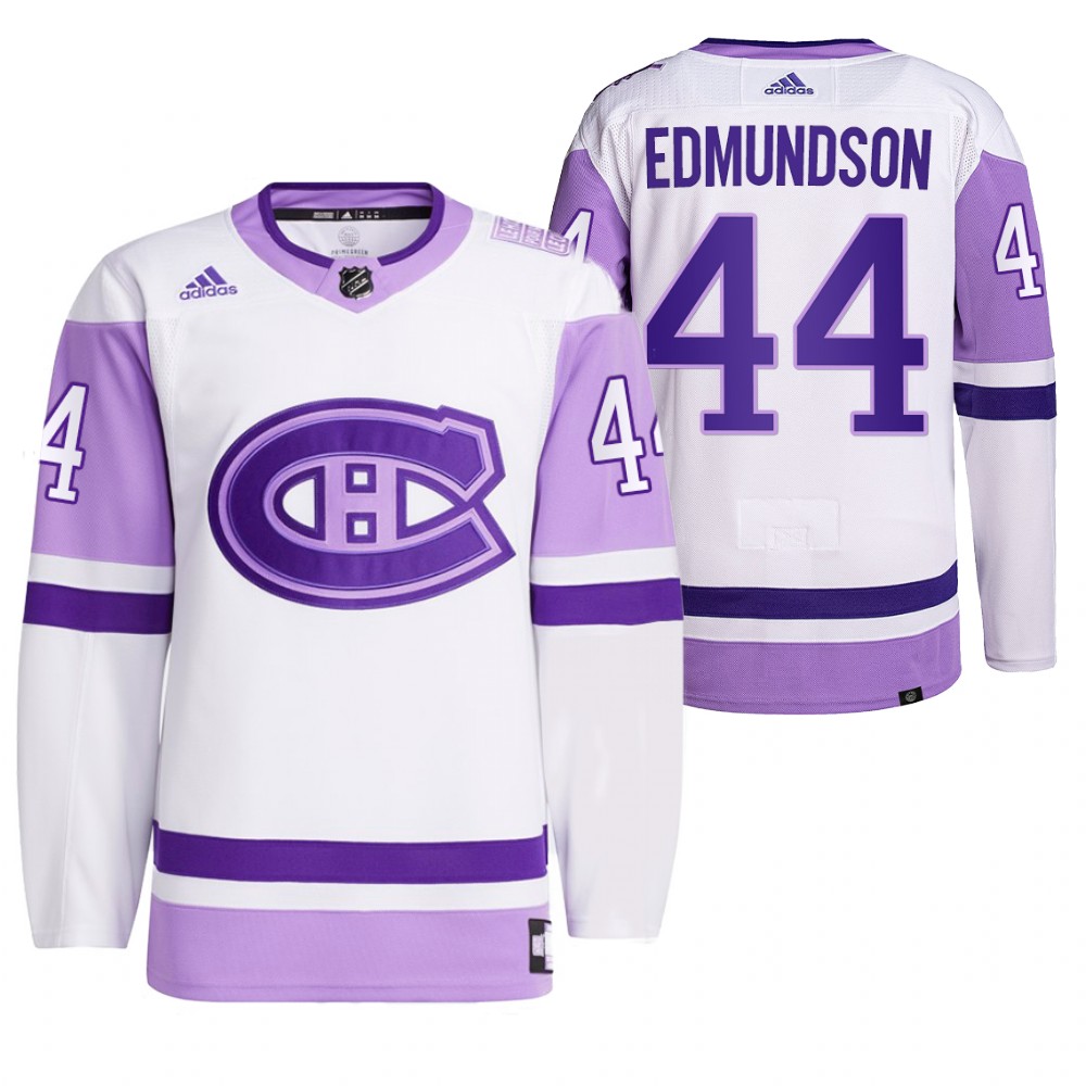 2021 HockeyFightsCancer Montreal Canadiens Joel Edmundson White Jersey Primegreen