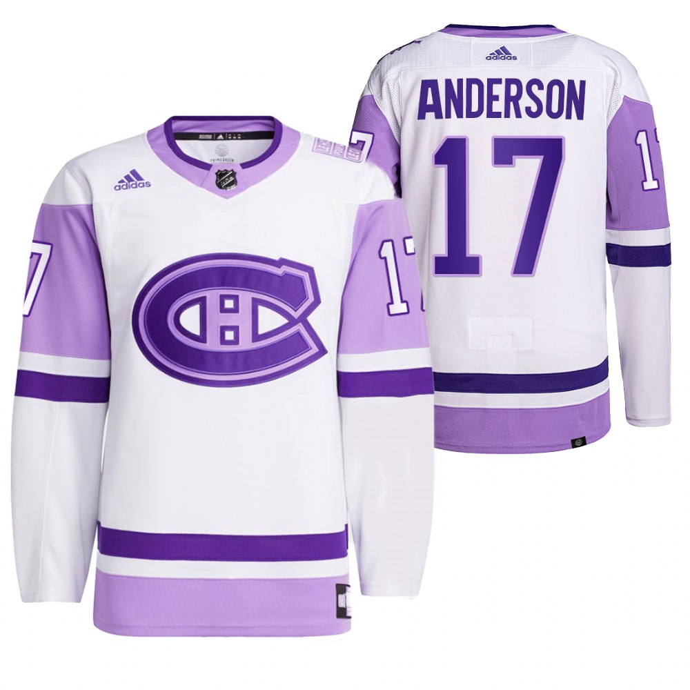 2021 HockeyFightsCancer Montreal Canadiens Josh Anderson White Jersey Primegreen