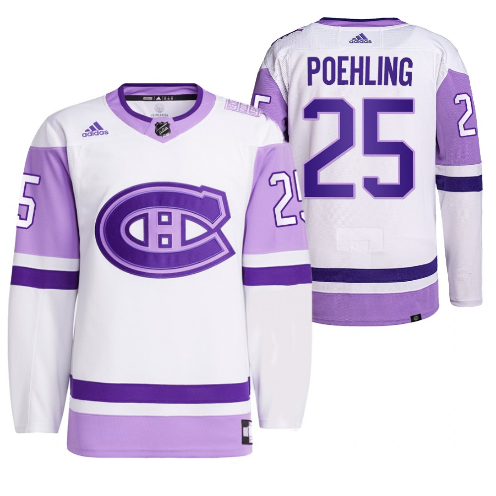 2021 HockeyFightsCancer Montreal Canadiens Ryan Poehling White Jersey Primegreen