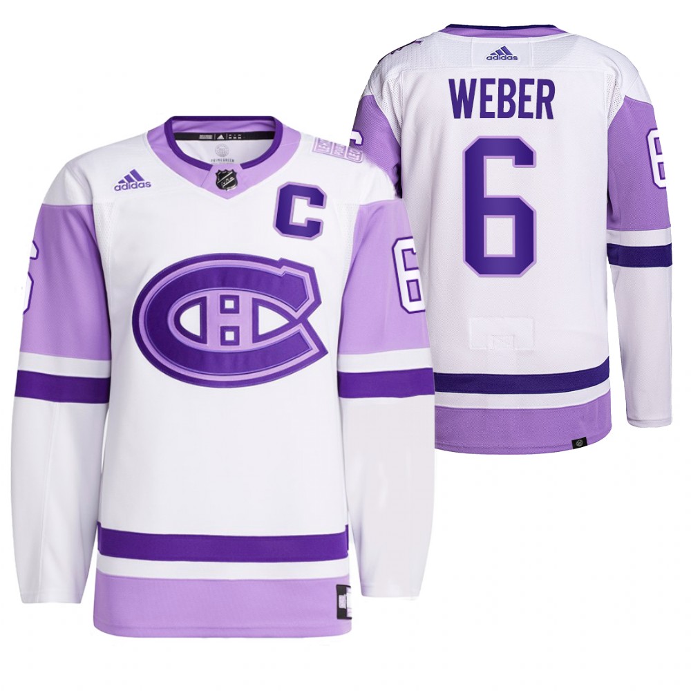 2021 HockeyFightsCancer Montreal Canadiens Shea Weber White Jersey Primegreen