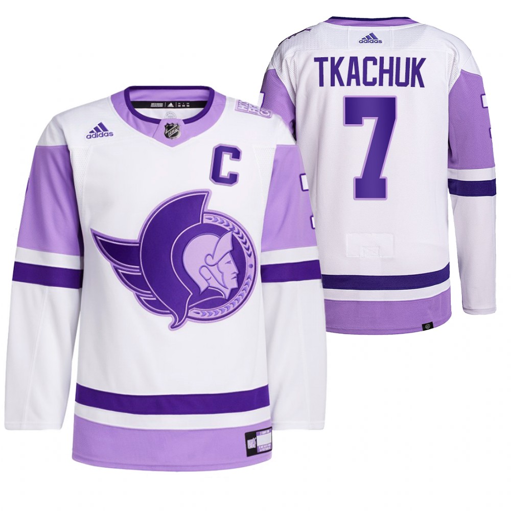 2021 HockeyFightsCancer Ottawa Senators Brady Tkachuk White Jersey Primegreen