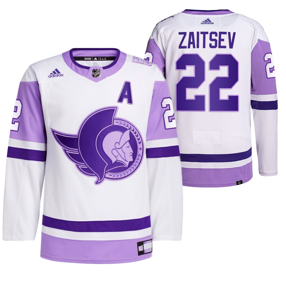 2021 HockeyFightsCancer Ottawa Senators Nikita Zaitsev White Jersey Primegreen