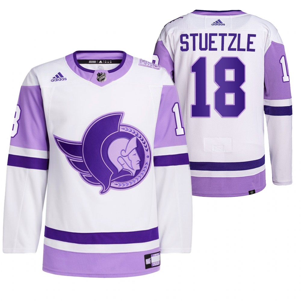 2021 HockeyFightsCancer Ottawa Senators Tim Stuetzle White Jersey Primegreen