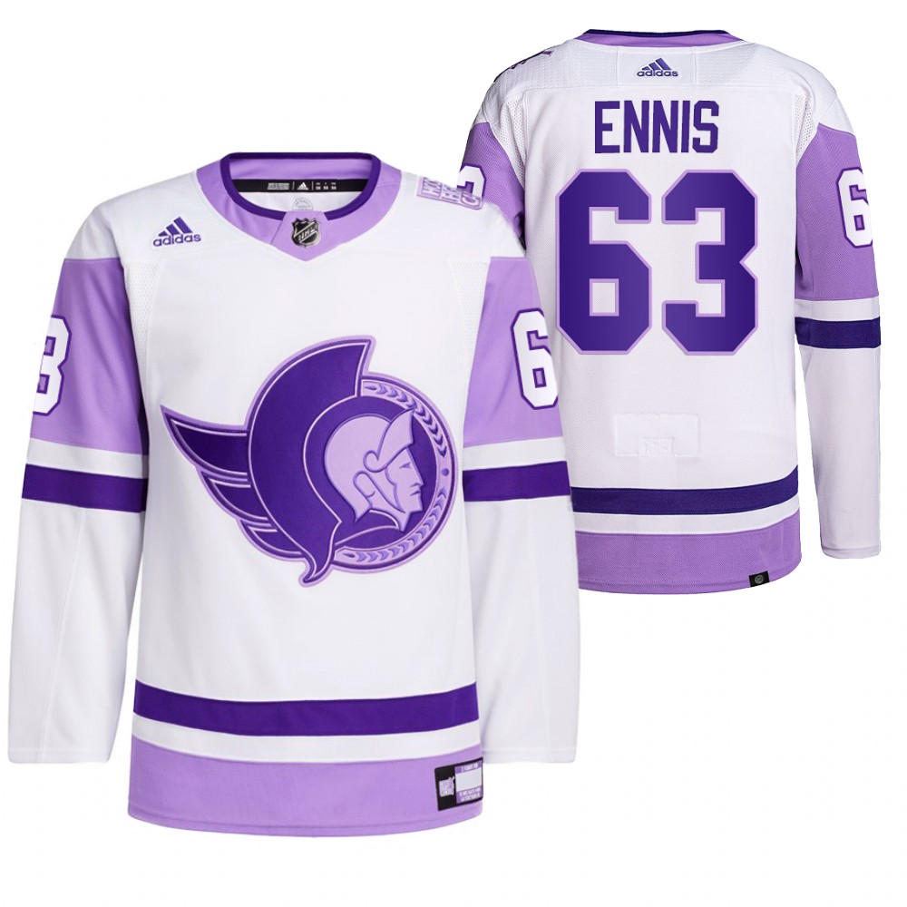 2021 HockeyFightsCancer Ottawa Senators Tyler Ennis White Jersey Primegreen