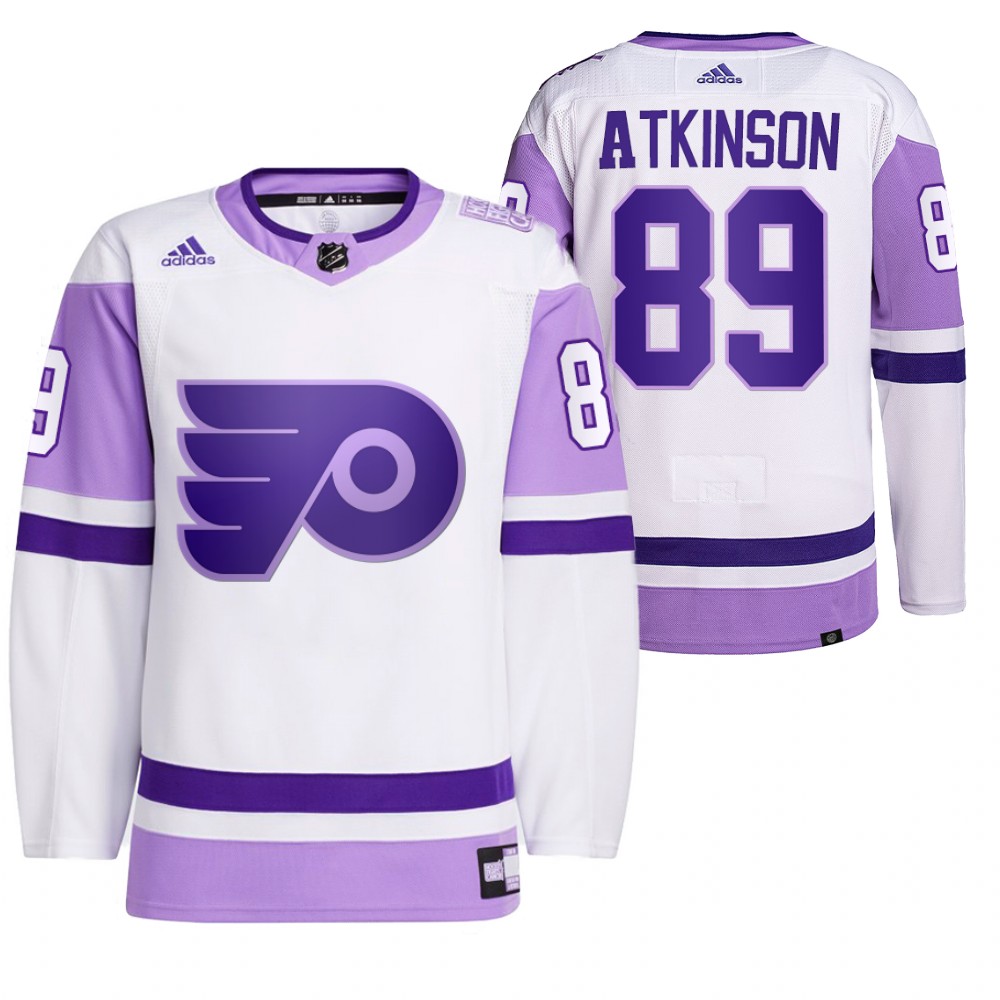 2021 HockeyFightsCancer Philadelphia Flyers Cam Atkinson White Jersey Primegreen