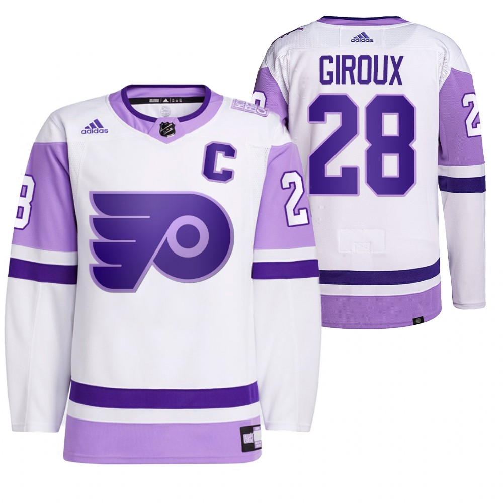 2021 HockeyFightsCancer Philadelphia Flyers Claude Giroux White Jersey Primegreen
