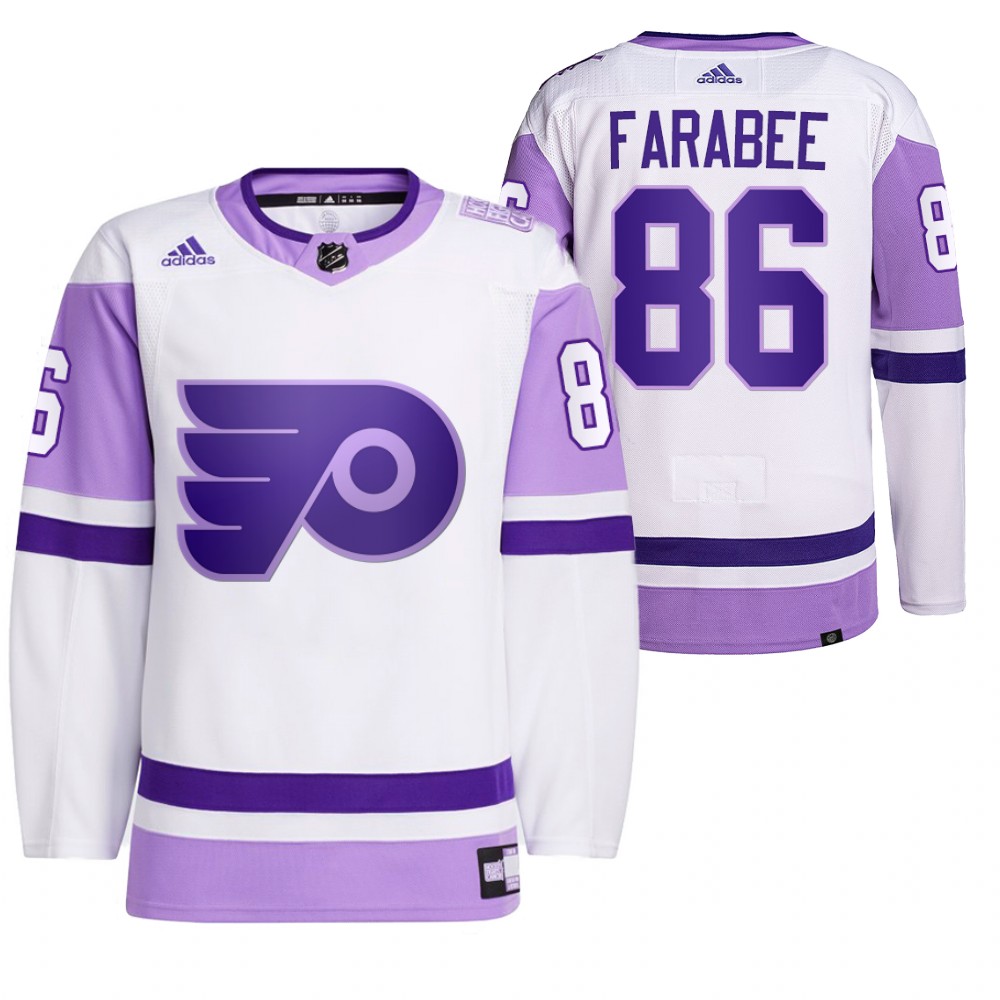 2021 HockeyFightsCancer Philadelphia Flyers Joel Farabee White Jersey Primegreen