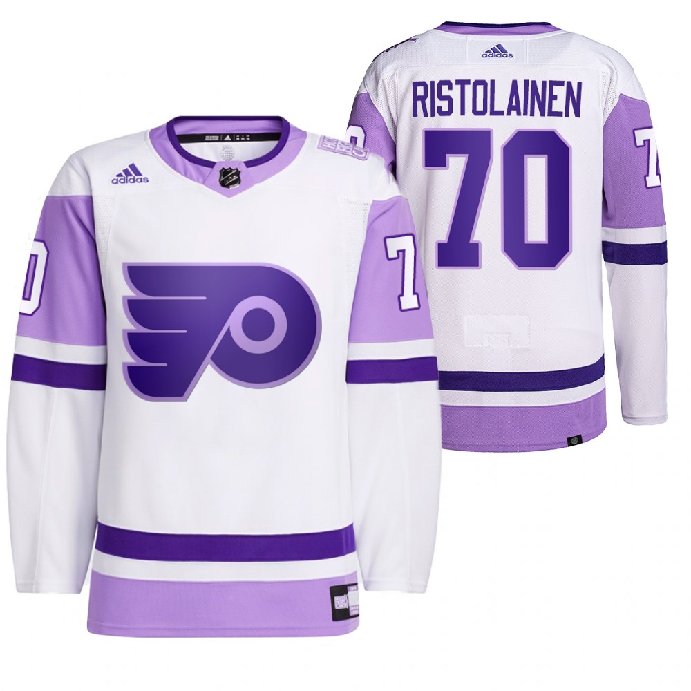 2021 HockeyFightsCancer Philadelphia Flyers Rasmus Ristolainen White Jersey Primegreen