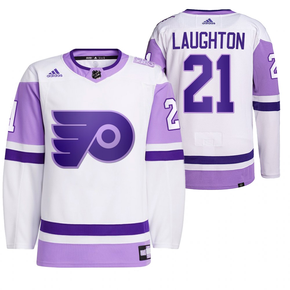2021 HockeyFightsCancer Philadelphia Flyers Scott Laughton White Jersey Primegreen