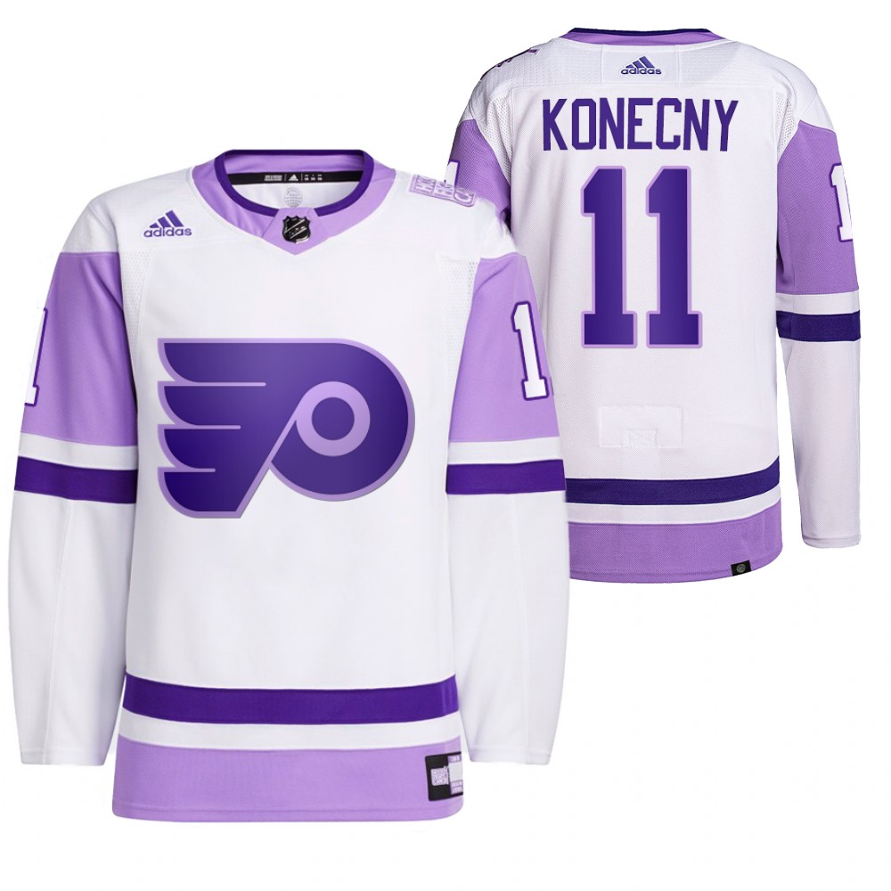 2021 HockeyFightsCancer Philadelphia Flyers Travis Konecny White Jersey Primegreen