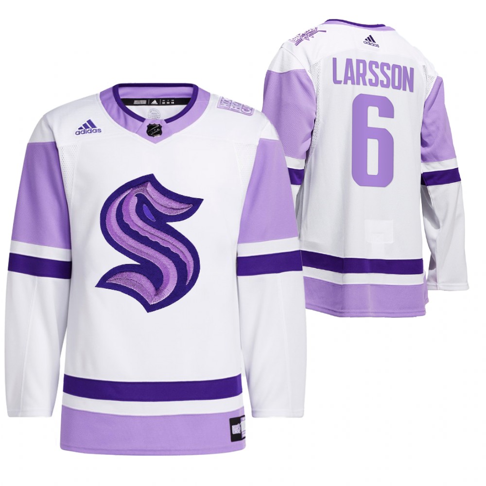 2021 HockeyFightsCancer Seattle Kraken Adam Larsson White Jersey Special