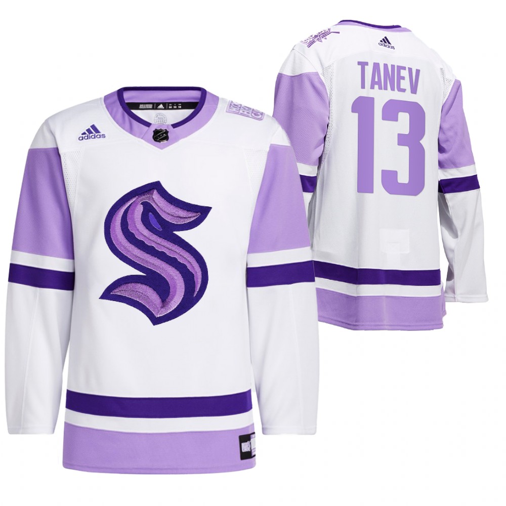 2021 HockeyFightsCancer Seattle Kraken Brandon Tanev White Jersey Special